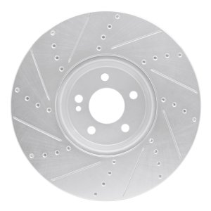 Mercedes-Benz C350E Brake Rotor (1) - Front Right - R1 Concepts - Drilled & Slotted - Silver - `15-`23
